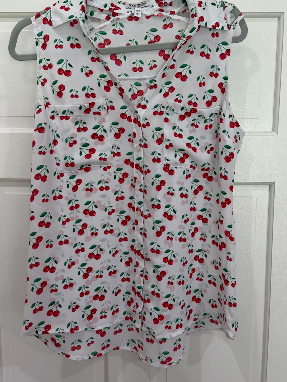 Express White Sleeveless Cherry Print Blouse